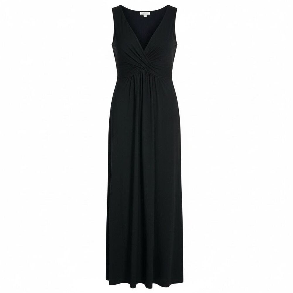 Chico's Black Sleeveless V-Neck Knot-front Maxi Dress